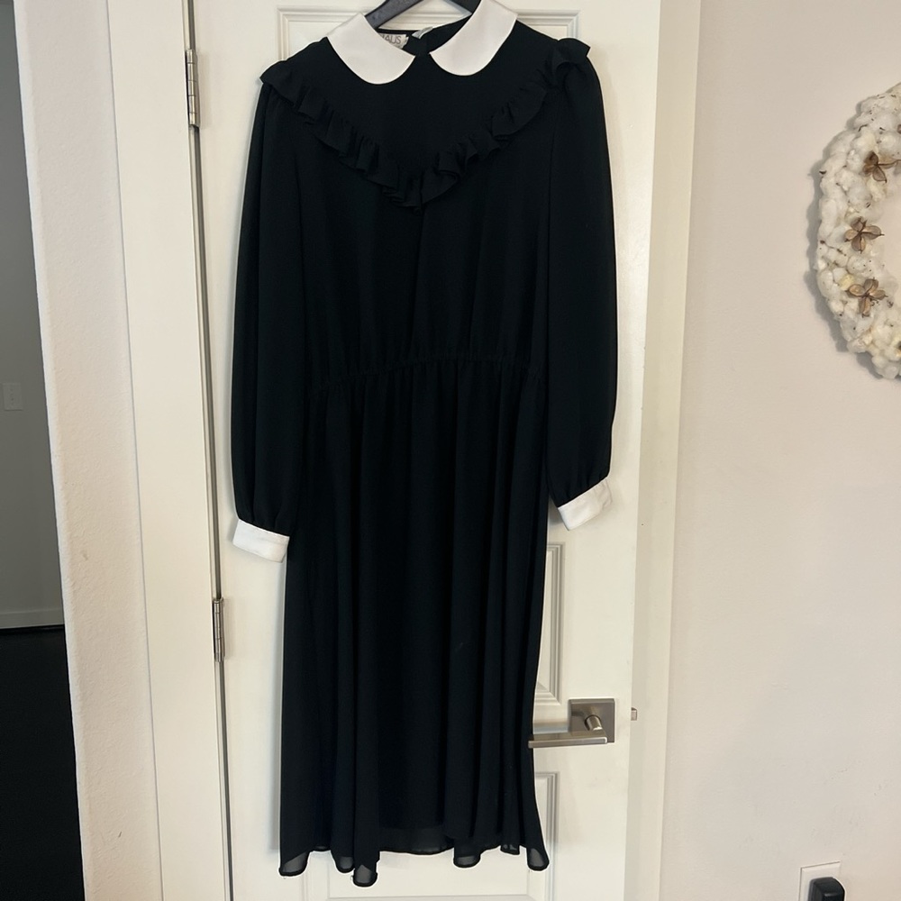 Vintage 1980s Wednesday Addams-esque Drapey Georgette Dress size M